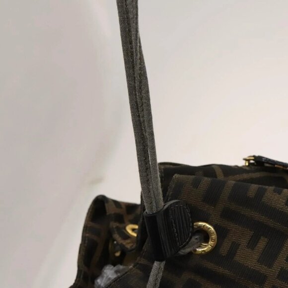FENDI Zucca Canvas Backpack Black Brown gold Auth 123804 main image 10